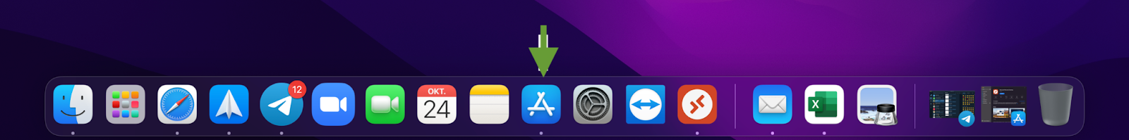 通过 Dock 或 Launchpad 打开